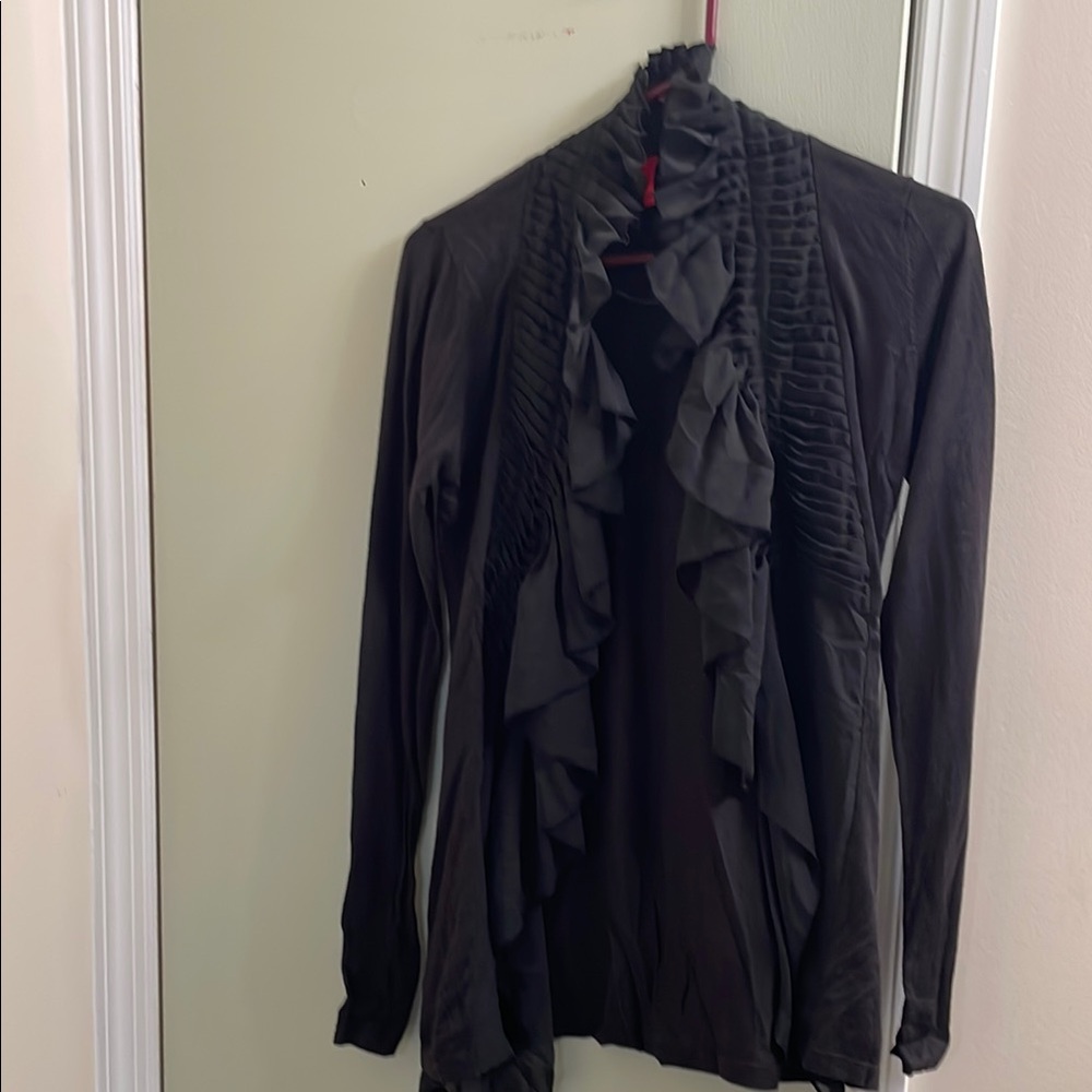 Elegant Black Ruffled Cardigan